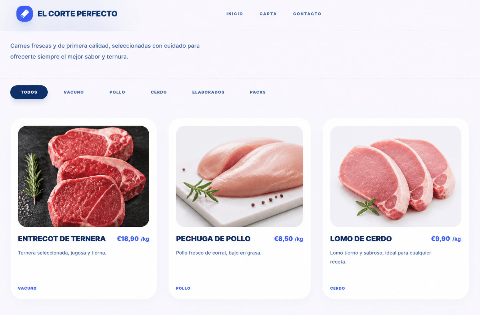 Mockup de web para Carnicería